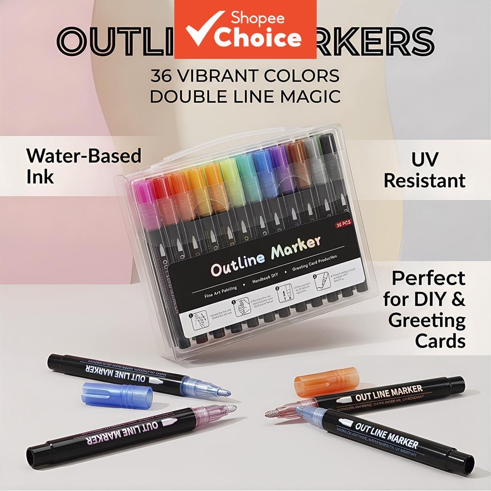 Conjunto De Canetas Marcadoras De Contorno De Linha Dupla Com Glitter , Caneta De Pintura Colorida , Faça Você Mesmo , C
