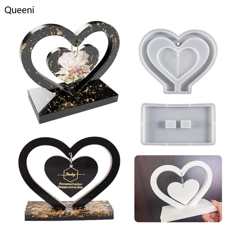 Queeni Coração Moldura Silicone Molde Artesanato Resina Epóxi Moldes Fundição Ornamentos Imagem Exibiç