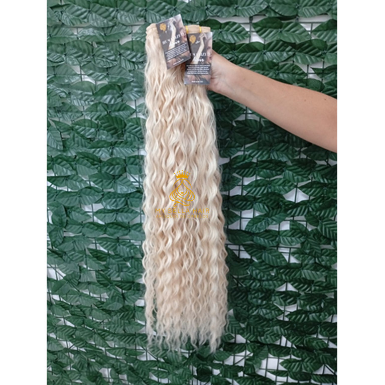 Aplique Cabelo 100% Semi Humano Na Tela Cacheado Loiro Claríssimo 613 70cm igual Brasileiro do Sul