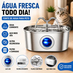 Bebedouro para Gatos Inoxidável 3,2L Automático Filtro Água Fresca - Com Visor Transparente