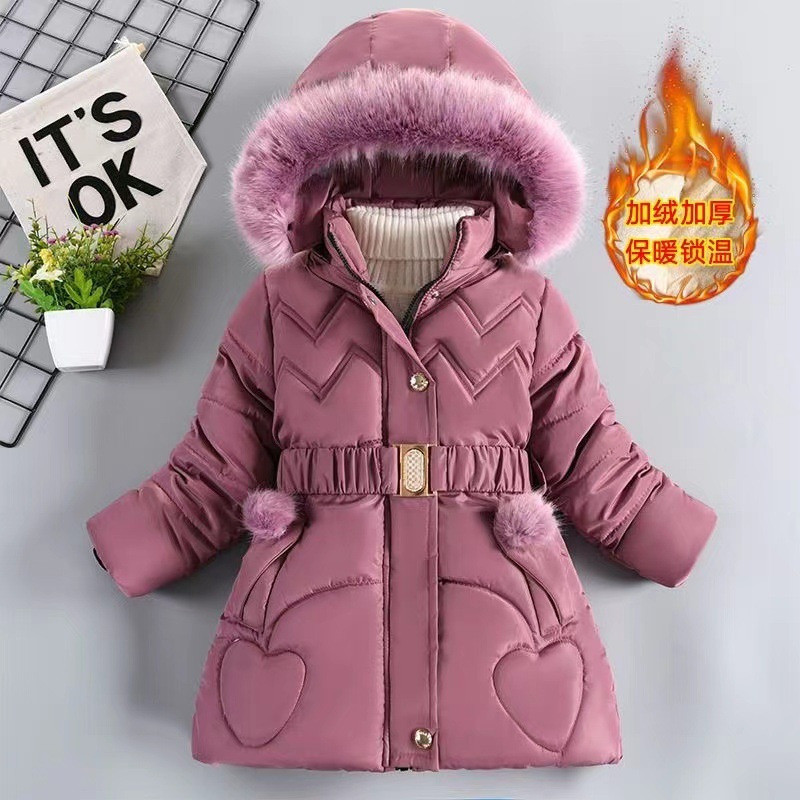 Casaco de Inverno para Meninas Mantém-as Aquecidas e Aconchegantes, Casaco Infantil com Capuz, Zíper e Gola de Pelo VOEZ