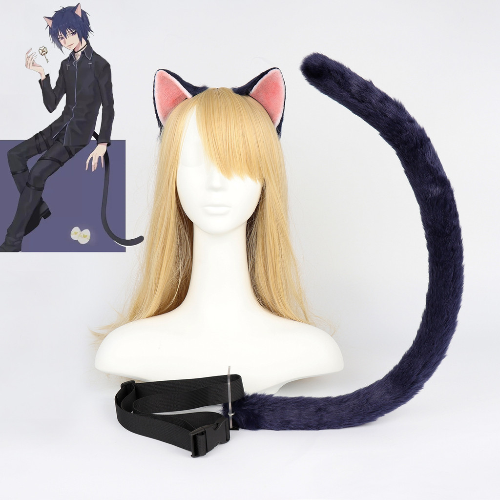 Fantasia de cosplay de animal para apresentações, com touca de gato com orelhas, cauda, faixa de cabeça, orelhas realist