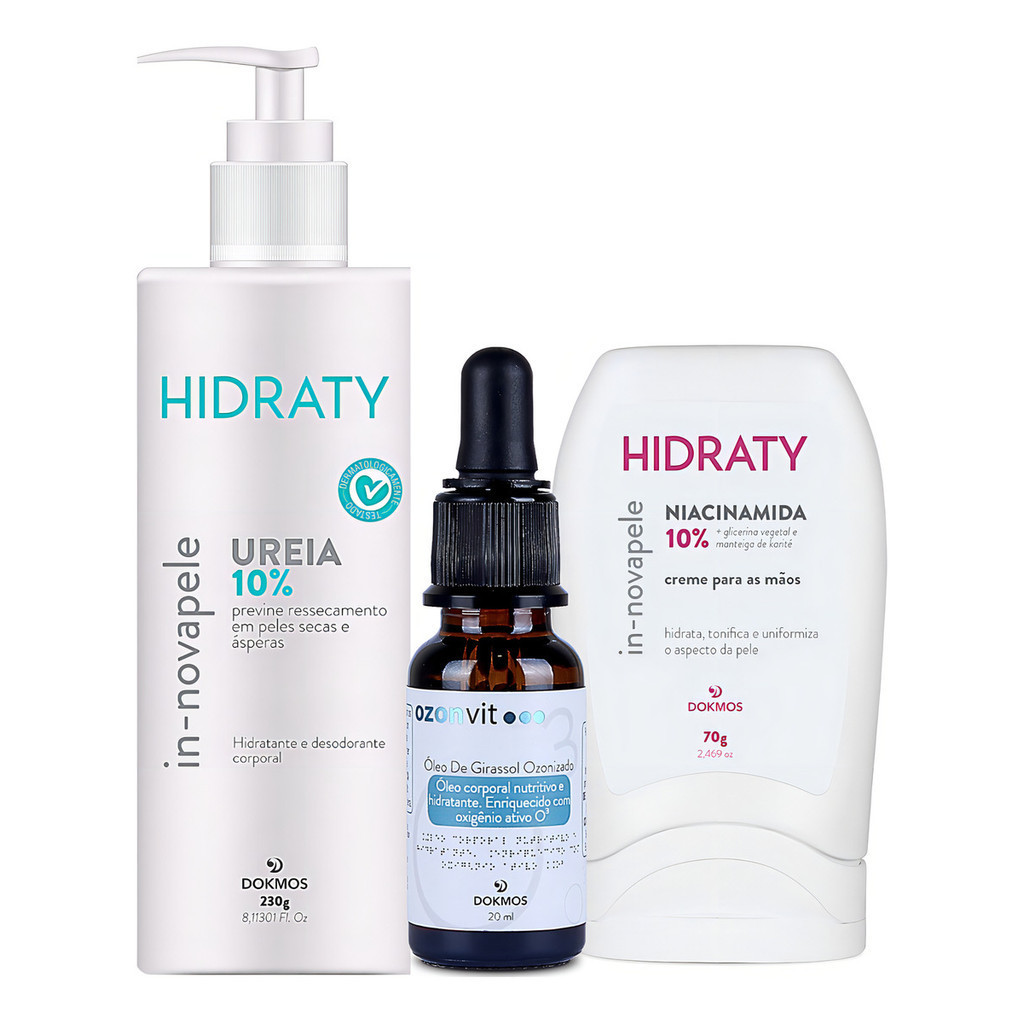 Kit Pele Diabética Hidratacao Profunda Óleo Girassol Ozonizado Creme Ureia 10% Combate Fungo Bacterias Niacinamida Maos