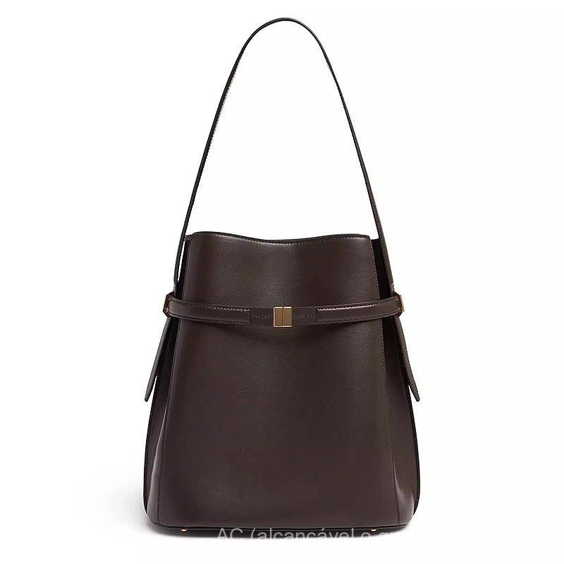 ((Ac) Toteme Bucket Bag Nicho Sueco Primeira Camada de Couro Bolsa nas Axilas Simples All-Match Portátil Senhoras Bolsa 