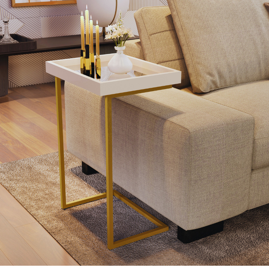 Mesa Lateral Espelhada Moderna com Pés de Ferro – Apoio para Sala e Sofá, Elegante e Resistente