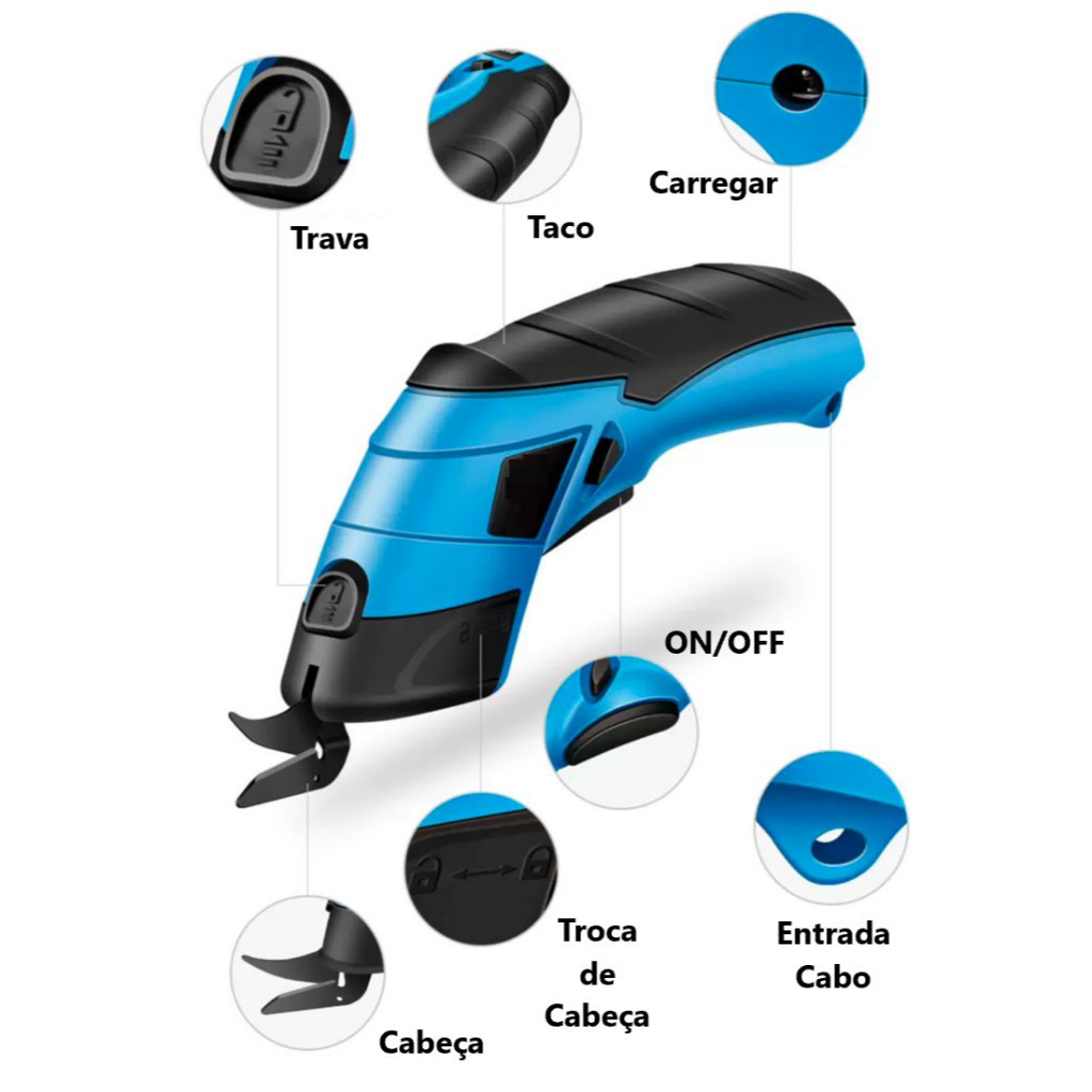 Tesoura Elétrica Para Tecidos Usb Recarregável 12v Bivolt ZEM