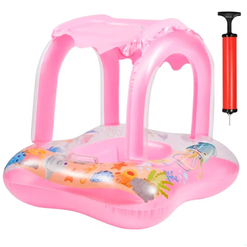 Boia Inflavel Bote Infantil Nautica Reforçada Bebê 65x65Cm Com Cobertura Baby (Rosa)