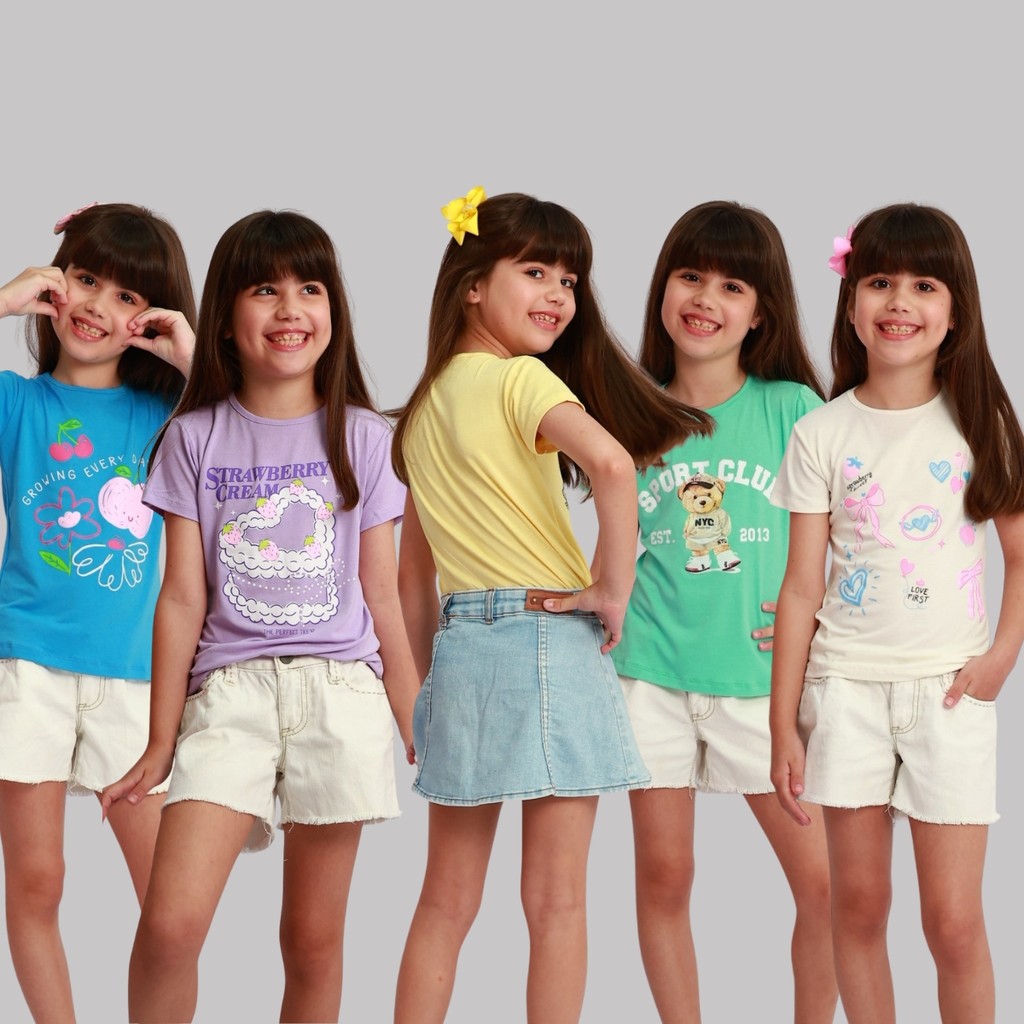 Kit 5 Tshirt Infantil Menina Blusinha Feminina Blusa Manga Curta Verão Feminino Bebê Sortido em Oferta na Shopee