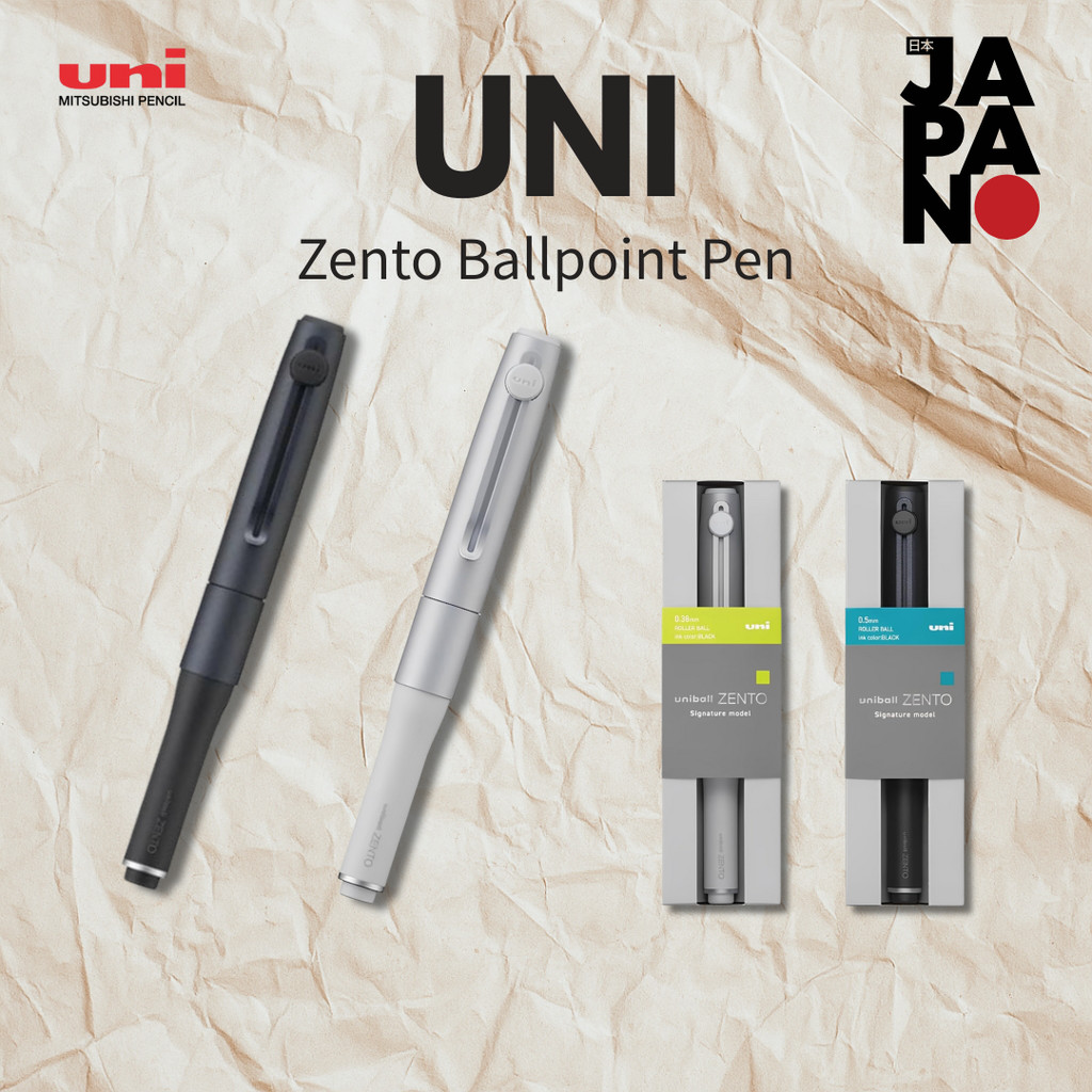 Uni-ball Zento Signature Ballpoint Pen Silver 0.38mm Black 0.5mm, Black Ink