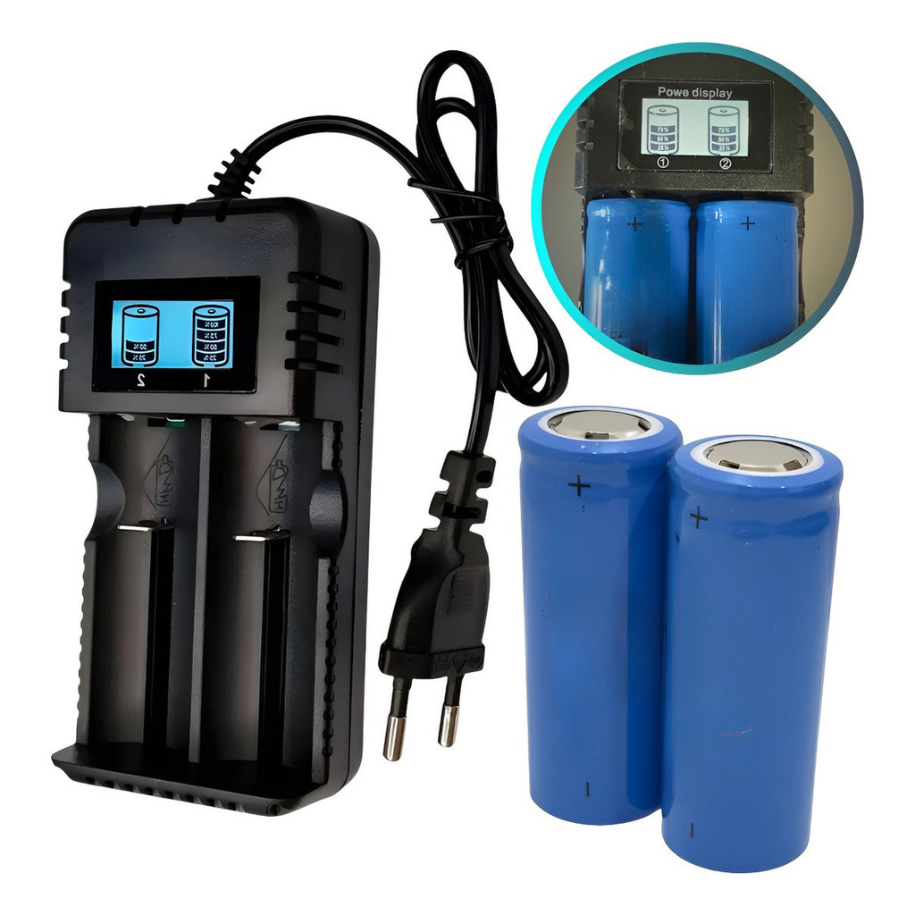 Carregador + 2 Baterias Recarregável 26650 Para Lanterna Led em Oferta na Shopee