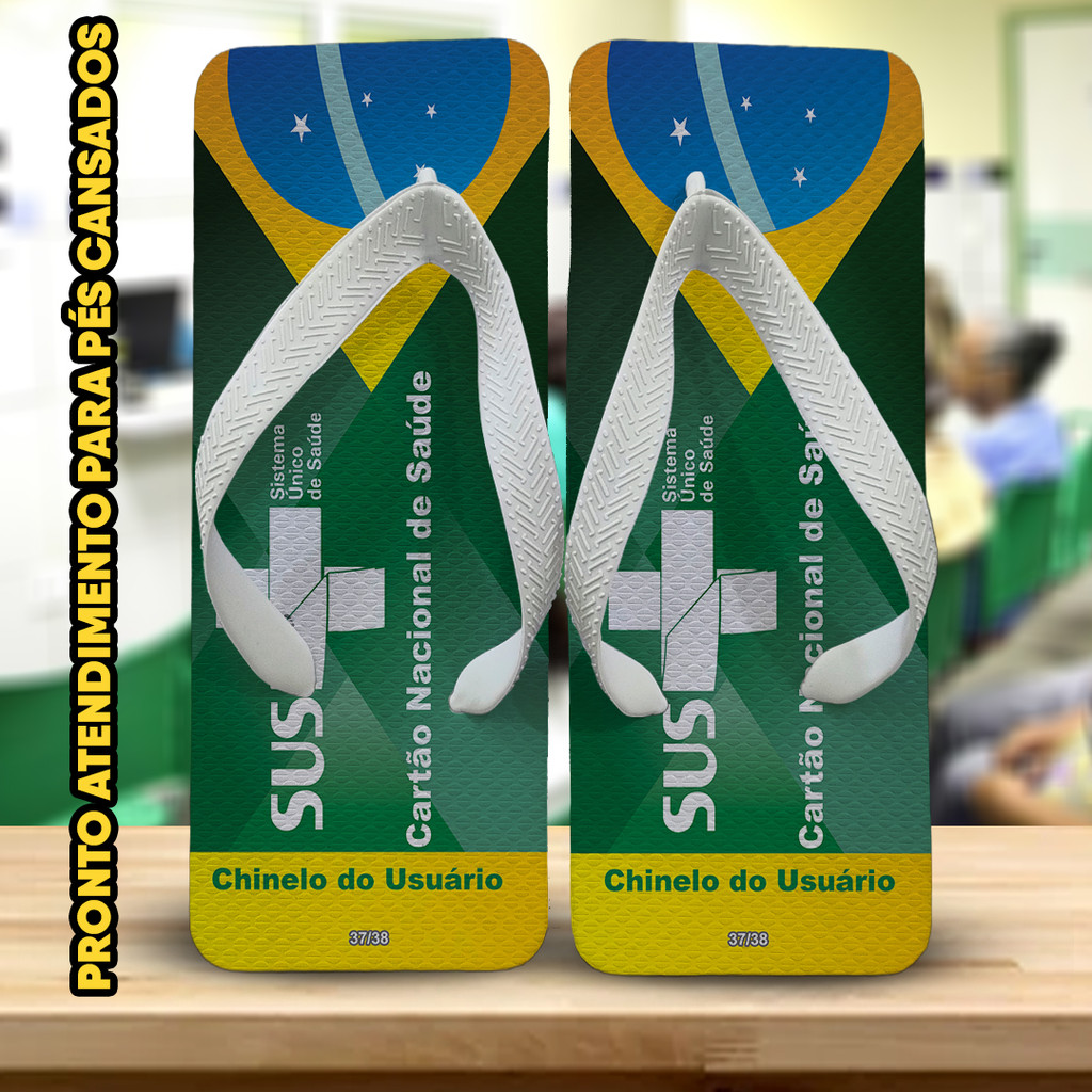 Chinelo Quadrado Cartão do SUS Verde Amarelo Engraçado Meme Brasileiro Presente Criativo em Oferta na Shopee