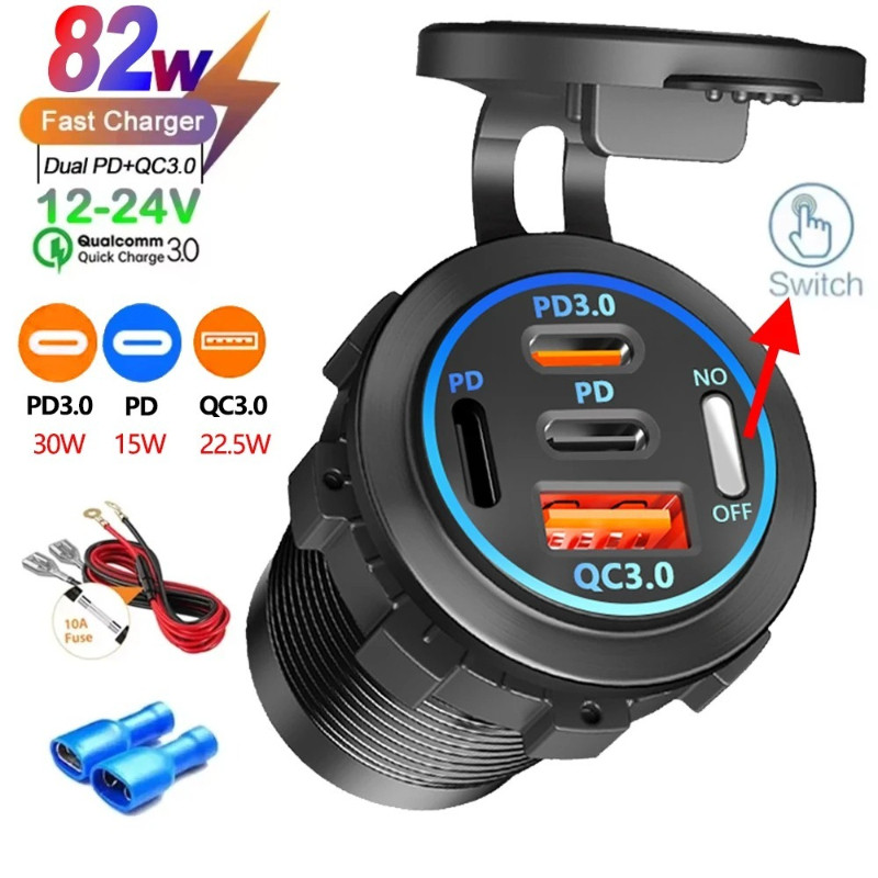 Novo 2/3/4 Porta PD QC 3.0 USB Carregador De Carro Com Voltímetro Tomada Adaptador De Energia À Prova Dwaterproof Água P em Oferta na Shopee