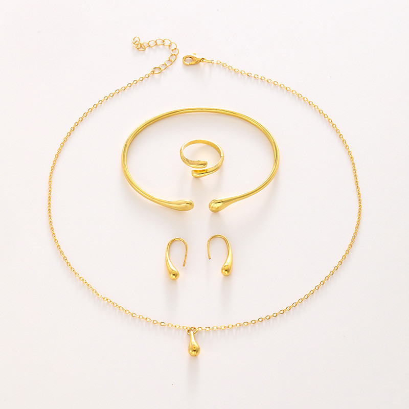 Conjunto Joias Douradas Minimalistas Colar Dourado Feminino Pulseira Feminina Anel Brincos Bracelete Moda Luxo — imagem 2 de 2