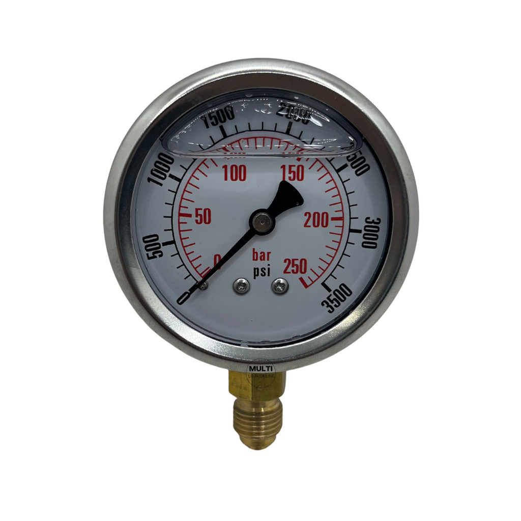 Medidor De Pressão 250bar Visor 63mm Vertical Glicerinado Inox Manômetro 3500Psi Rosca 1/4