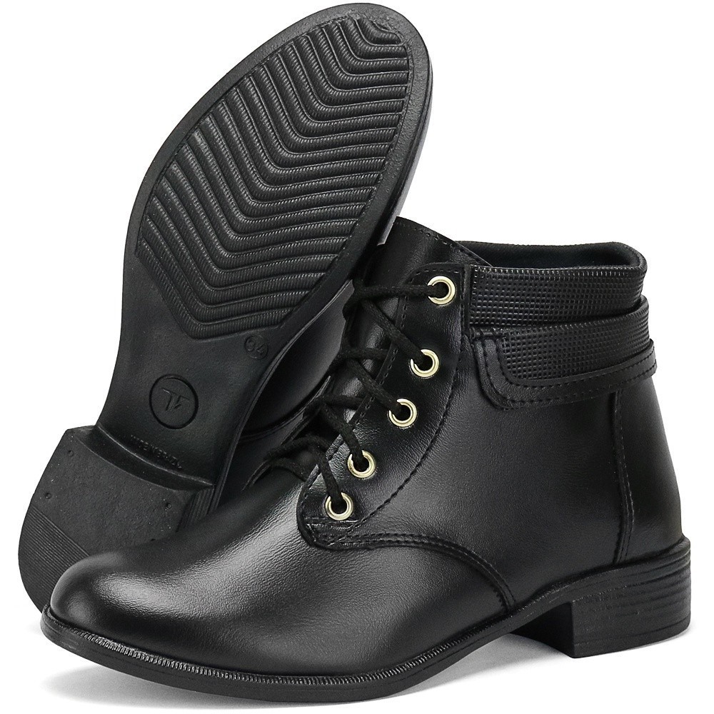 Bota Coturno Feminino Cano Curto Medio Salto Baixo em couro inverno / outono linda demais  34 AO 39 #LOJAYOUBELLASTORE