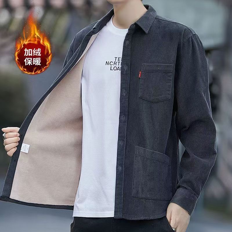 Outono inverno camisa quente masculina forro de lã engrossado xadrez camisa de manga comprida Casual na moda meia-idade 