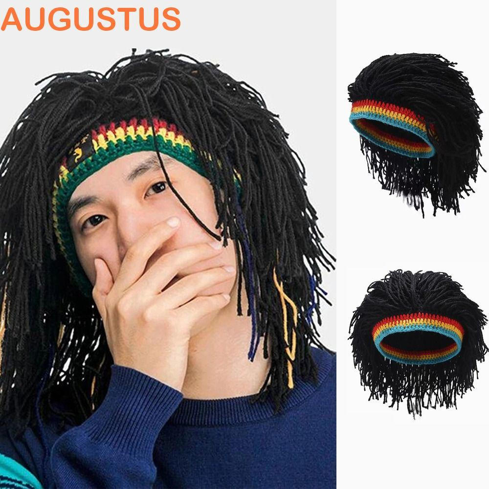 AUGUSTUS Peruca Masculina Festa De Halloween Fibra Resistente Ao Calor Artesanal Crochê Fantasia Marrom Acessórios Para