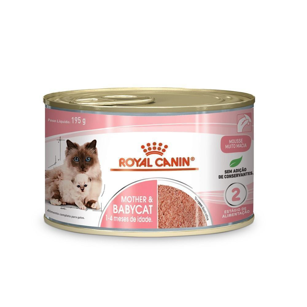 Ração Úmida Royal Canin Lata Mother e Babycat para Gatas Gestantes ou Lactantes e Gatos Filhotes 195g