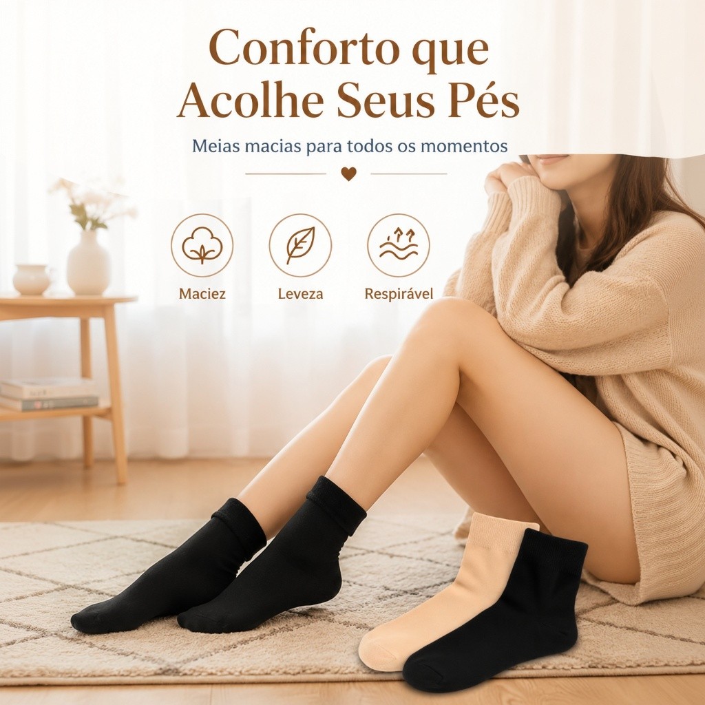 Detalhes do Kit 1 - 4 Pares Nova Meia Aveludada Térmica Flanelada Inverno tamanho único e unissex