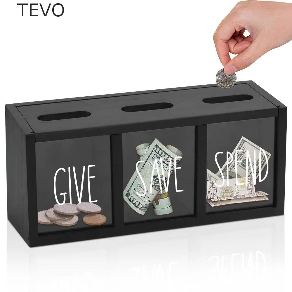 Cofrinho De Moedas TEVO , Caixa De Economia De Dinheiro Claramente Visualizada Com 3 Compartimentos , Design De Montagem