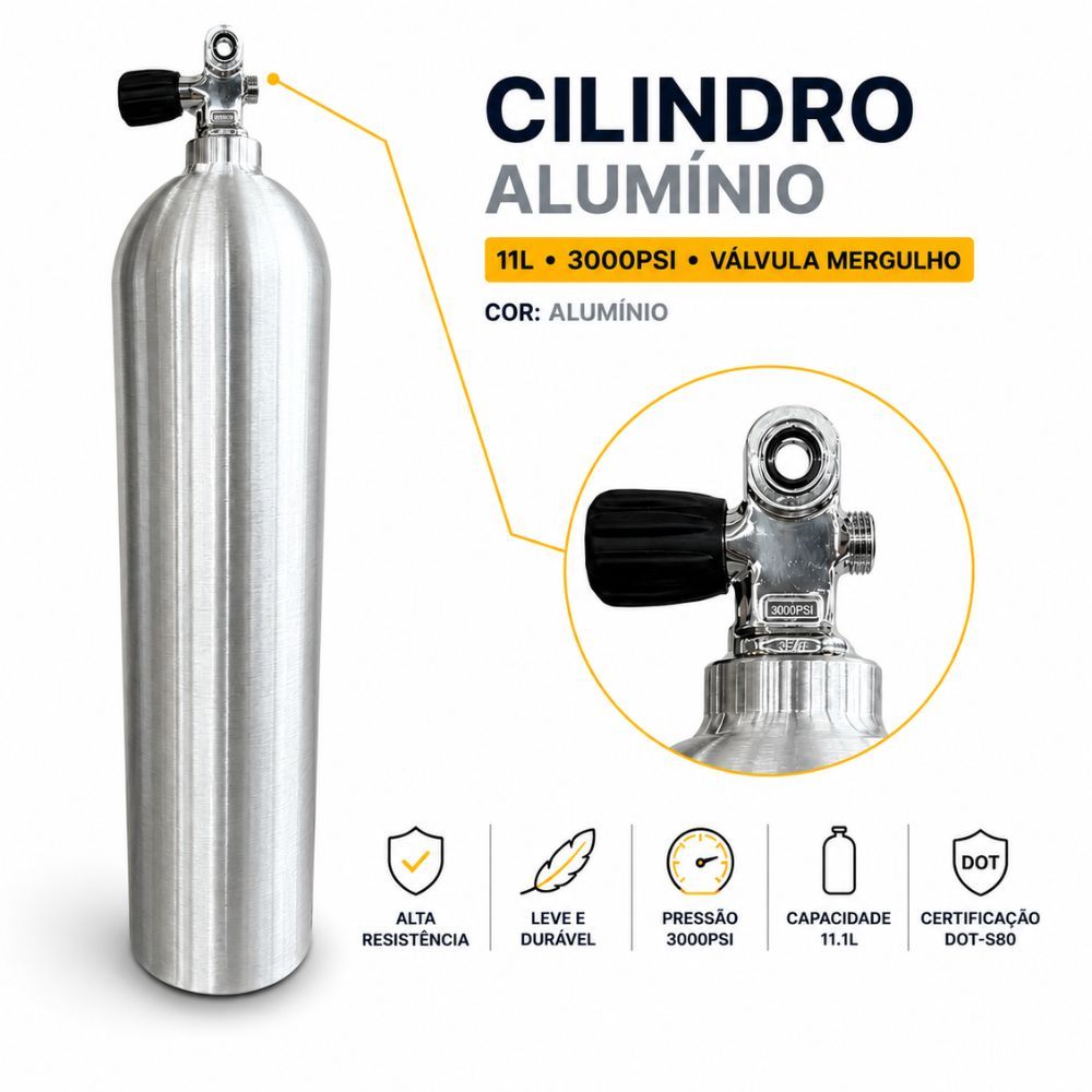 Cilindro Aluminio 11 L 3000psi Valvula Mergulho Cor Aluminio