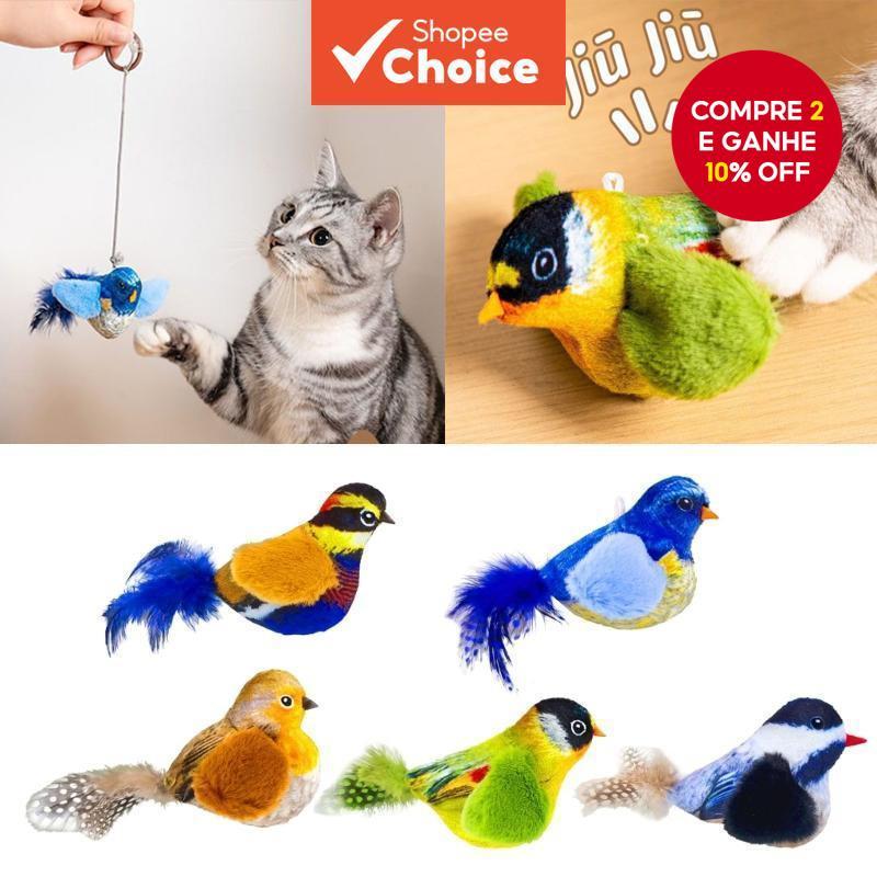 Novos Brinquedos para Gatos Indoor Interativos com Som Realista de Pássaro Brinquedo de Pelúcia para Gatos