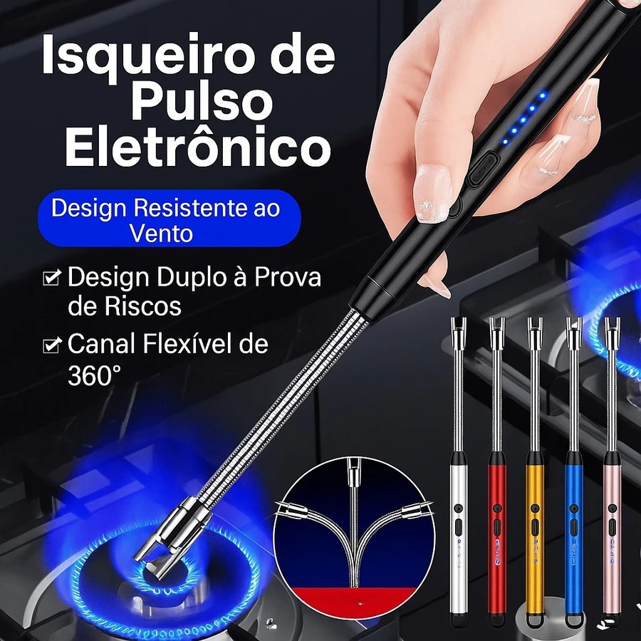 Acendedor Elétrico Recarregável USB para Fogão e Churrasqueira – Design Seguro e Prático