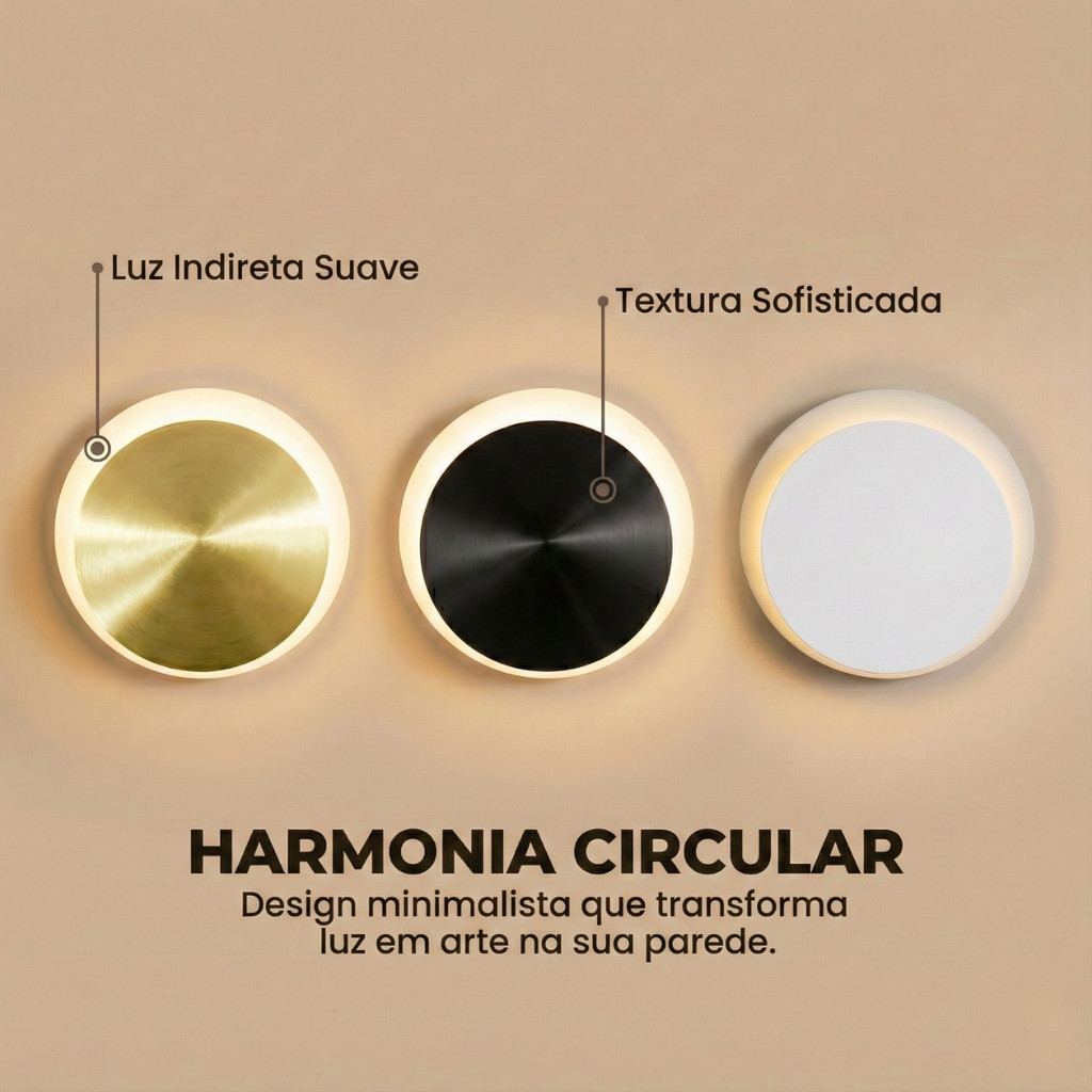 Arandela Lunar LED Decorativa 3 Cores (3000K-6000K) Dourada/Preta/Branca