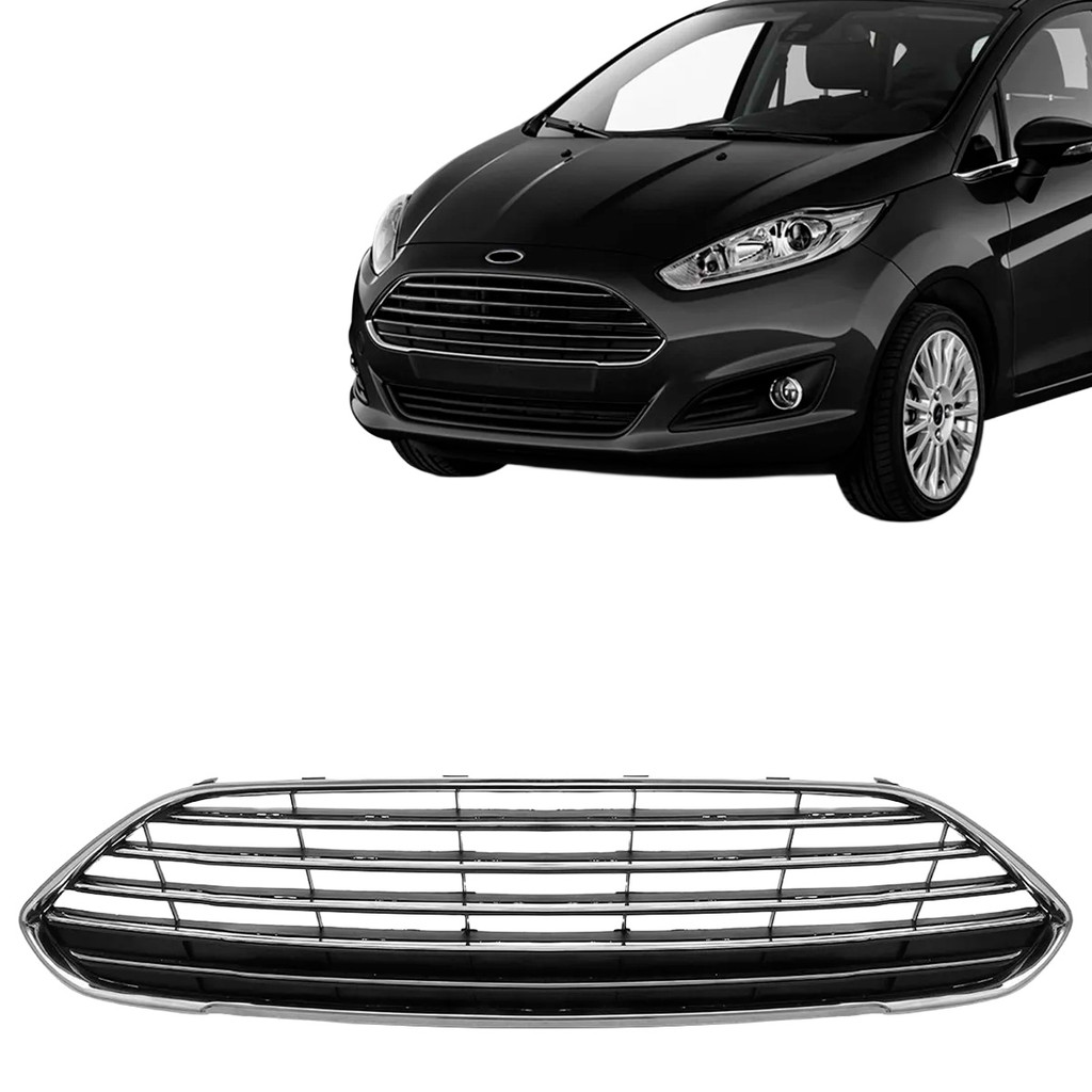 Grade Dianteira New Fiesta Hatch 2013 2014 2015 2016 2017 Superior Com Friso Cromado