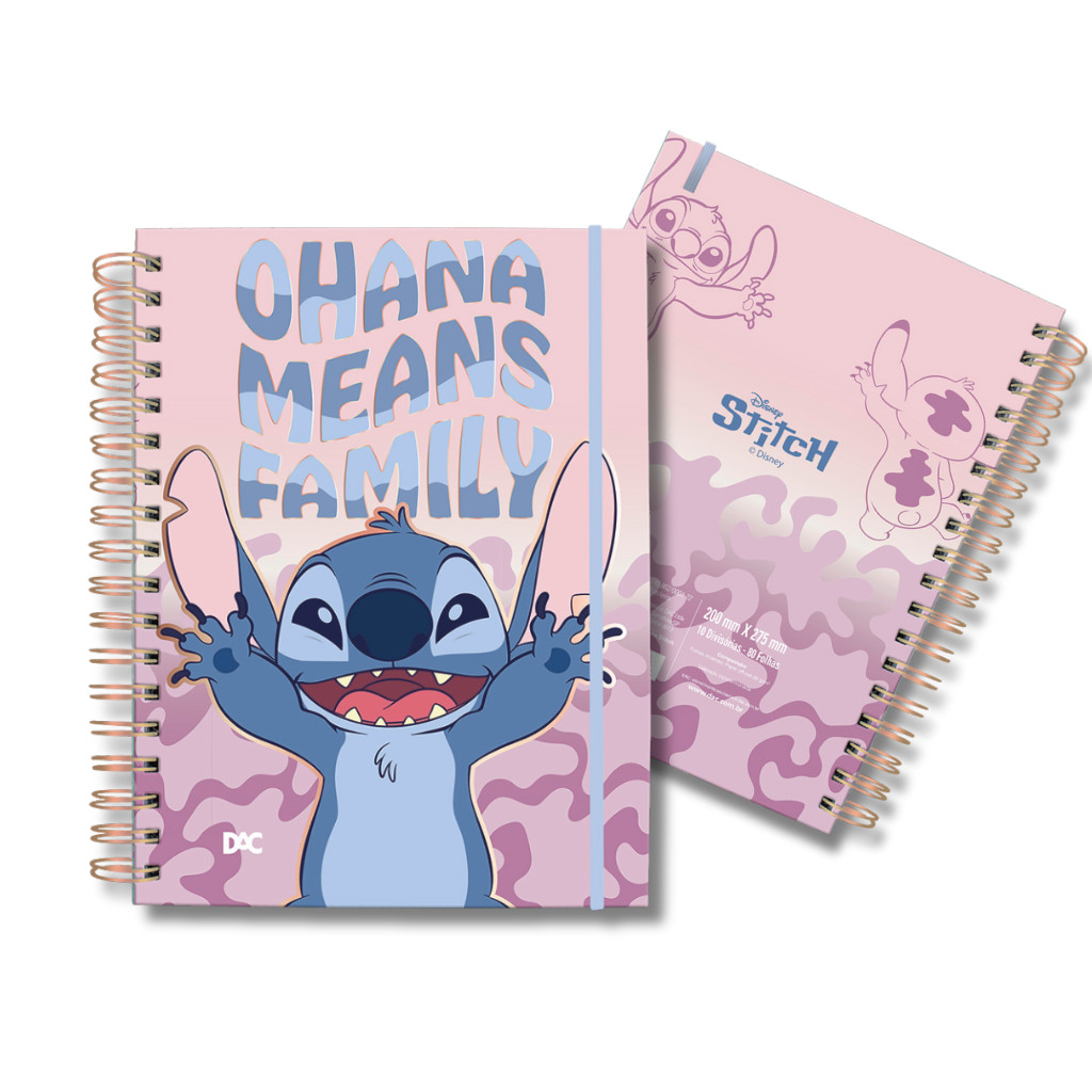 Caderno Smart Universitário 10 Matérias Stitch Rosa DAC