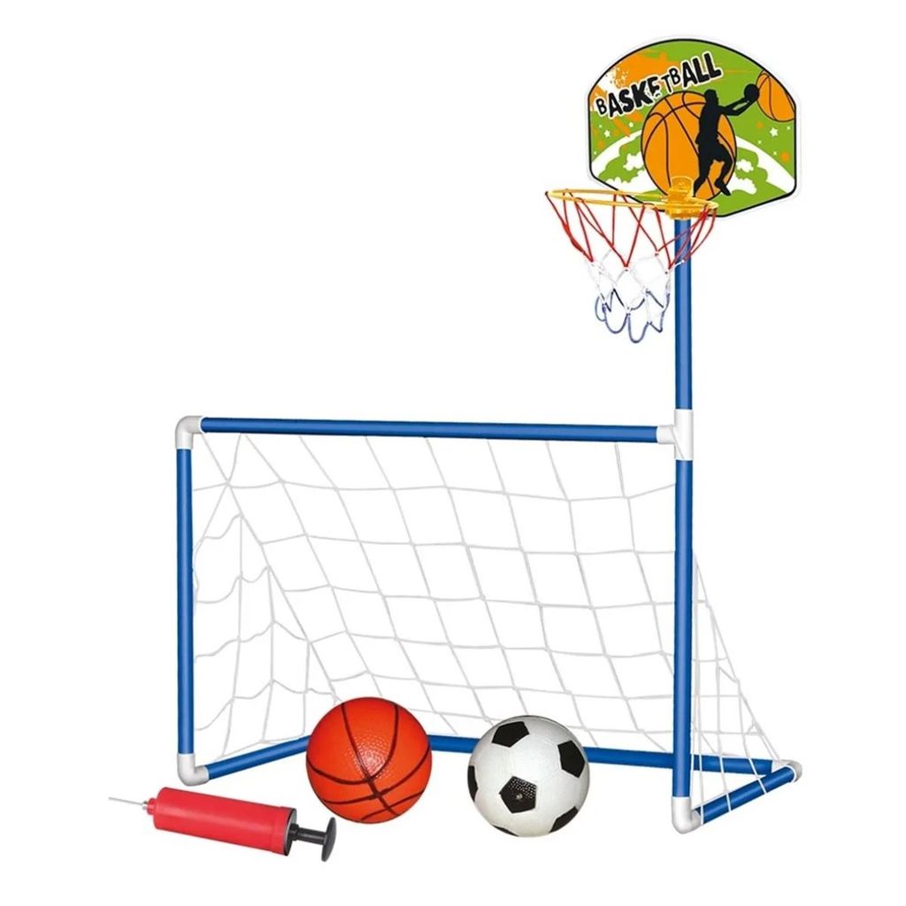 Brinquedo Trave 2x1 Futebol Golzinho Cesta Basquete Com Bola