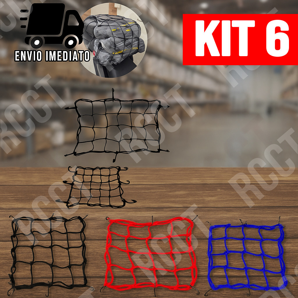 Kit 6 Rede Elástica Aranha 30x30 para Moto Bagageiro Bauleto Carga Viagem Fixação Segura