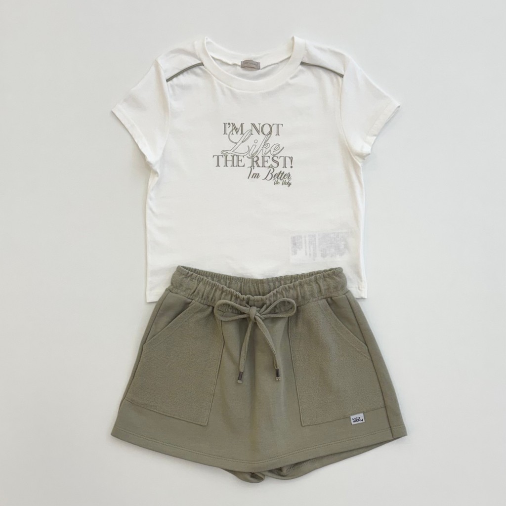 Conjunto Infantil Menina Vic&Vicky Blusa boxy e Short Saia Verde Verão Moda Teen Kids 86729