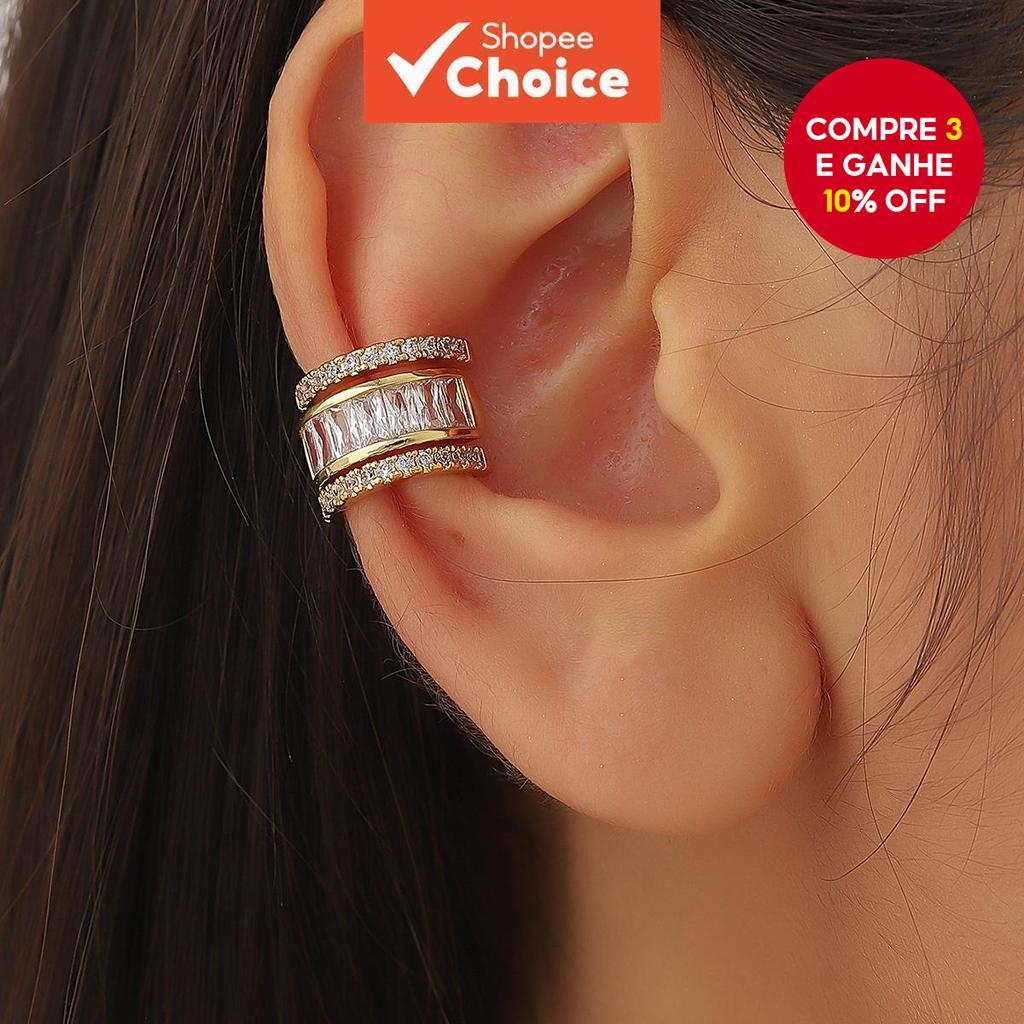 Clipe De Punho De Orelha De Zircônia Única Em Brincos Elegantes Joias Não Perfuradas Para Mulheres em Oferta na Shopee