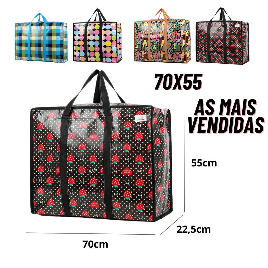 Sacolão Bolsa com Zíper Reforçado – Grande para Viagens, Compras e Dia a Dia — imagem 2 de 2