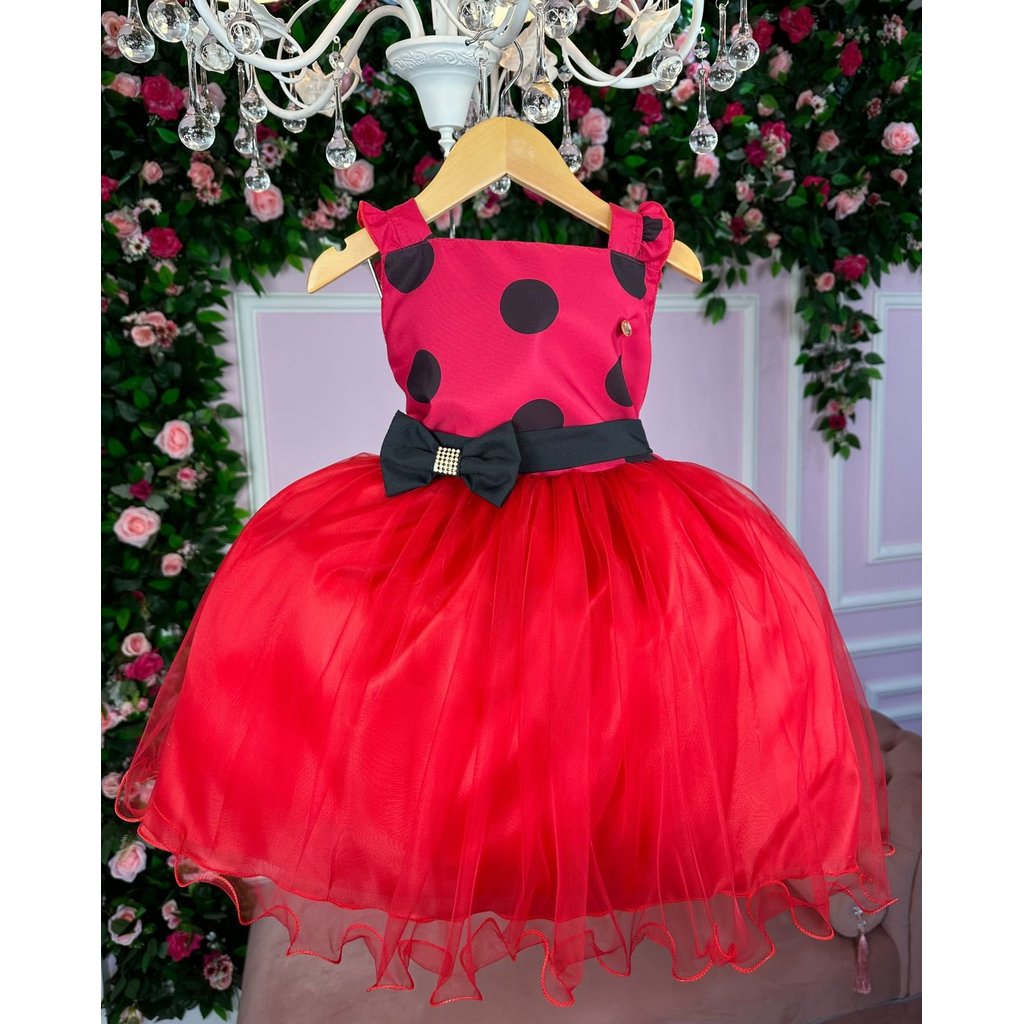 Vestido Festa Infantil Menina Minnie Vermelha Bolinhas Poá Joaninha Luxo Do 1 Ao 8