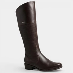 Bota Couro Bottero Texturizada Cano Alto Feminina - Marrom Escuro
