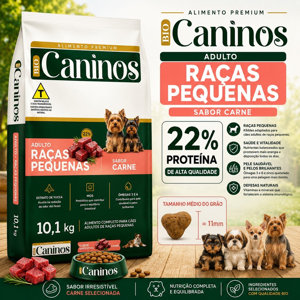 Ração Para Cães Raças Pequeno Porte 10kg Premium Sabor Carne 22% Proteína