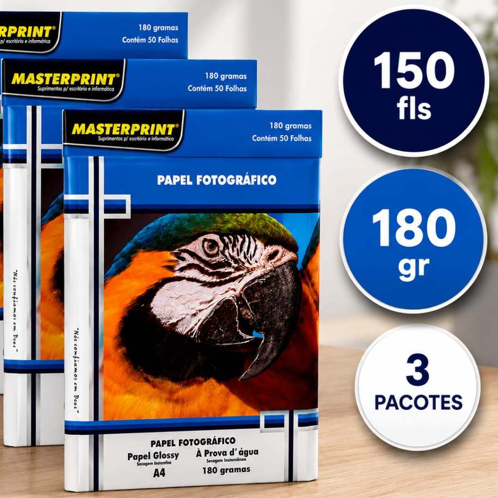 Papel Fotográfico 180G Glossy A4 À Prova D'água Brilhante Premium 100 folhas MASTER PRINT