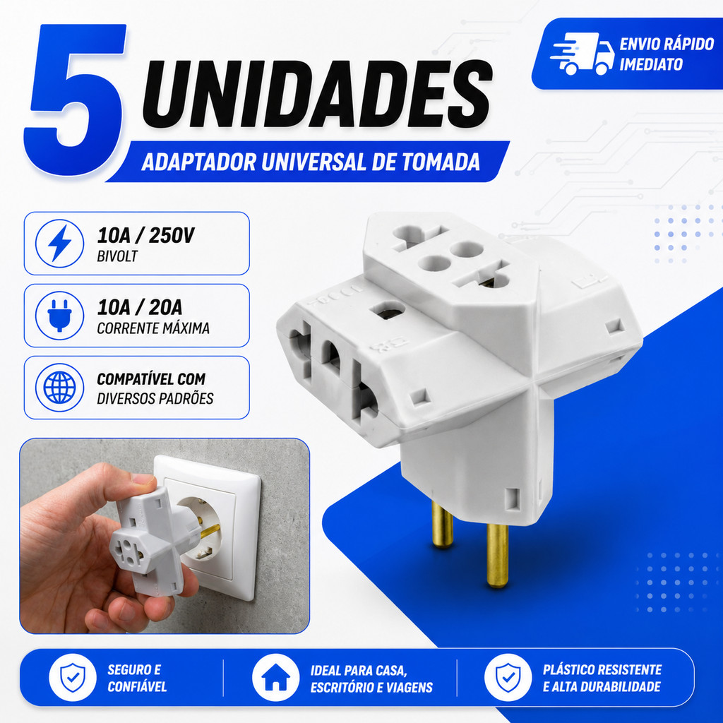 Adaptador de Tomada T Triplo 10A Benjamin pino Maciço Durável Universal 110/220v