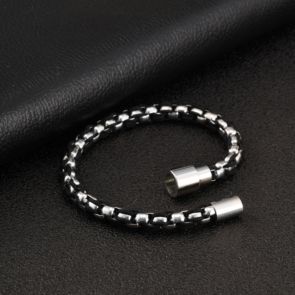 Pulseira Trançada De Nylon Preto Vnox Para Homens, Com Fecho Magnético De Aço Inoxidável Prateado De Menino Uso Diário · foto 2