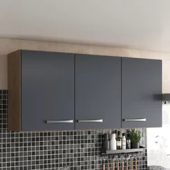 Armário de Cozinha Aéreo Suspenso 3 Portas Marrom/Castanho/Cinza Cinza/Castanho