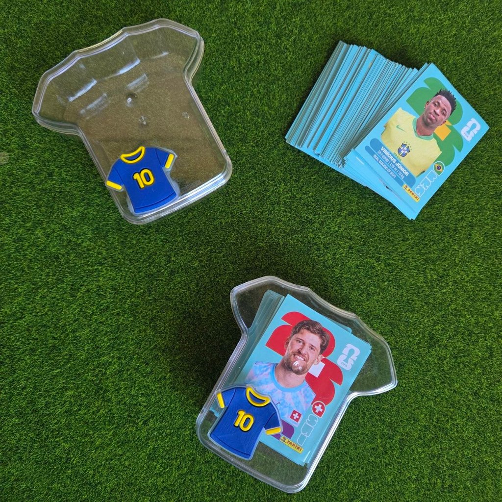 Porta Cartinha Futebol Transparente/Branco Camisa Com Azul Emborrachado 9x9x3,5cm