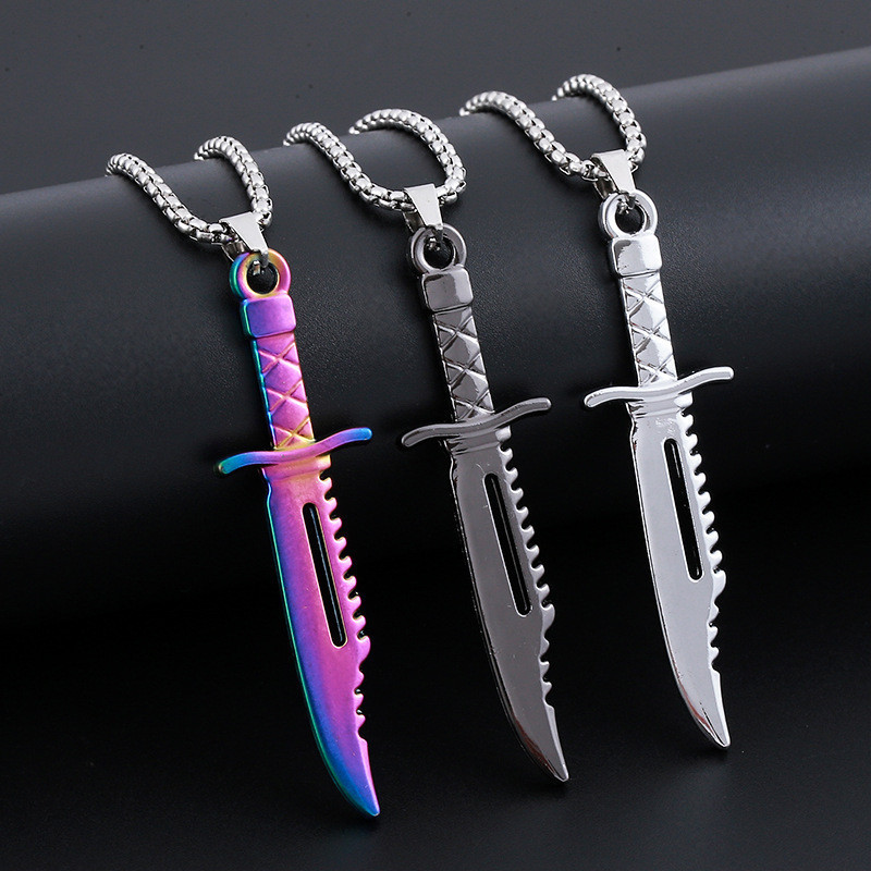Masculino na moda modelo exclusivo punhal pingente colar arma espada colorida adereços moda Hip Hop acessórios de roupas