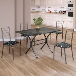 Conjunto Sala de Jantar Mesa Retangular 100x60cm Tampo Madeira MDP Ardósia Indiana 4 Cadeiras Rio Prata/Preto