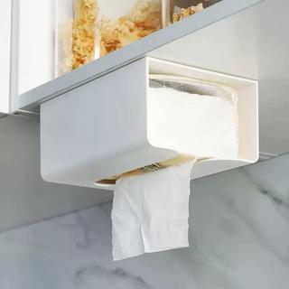 Caixa de tecido de cozinha montada na parede, guardanapo de cabeça para baixo, caixa de papel, saco de lixo, armazenamen
