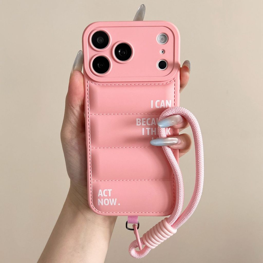 Jaqueta Para Baixo Simples Inglês Palavra Caso iPhone 11 12 13 14 15 16 17 18 Pro Max Telefone Capa Presente Com Corda D
