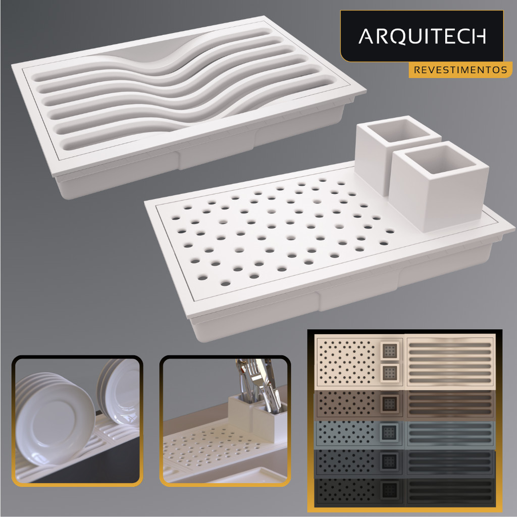 Kit 2 Escorredor Louça Canal Organizador Embutir Pia Bancada Pratos Copos Talheres Concept Arquitech em Oferta na Shopee
