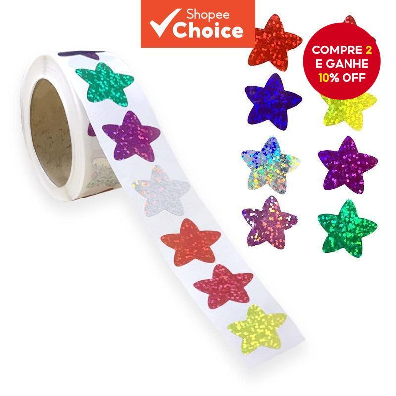 Adesivos A Laser Coloridos 500 Em Rolo Para Embalagens e Bricolagem Infantis