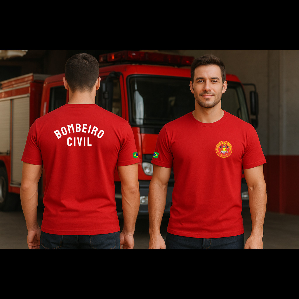 Camiseta Masculina Bombeiro Civil Estilo Militar Camisa 100% Algodão